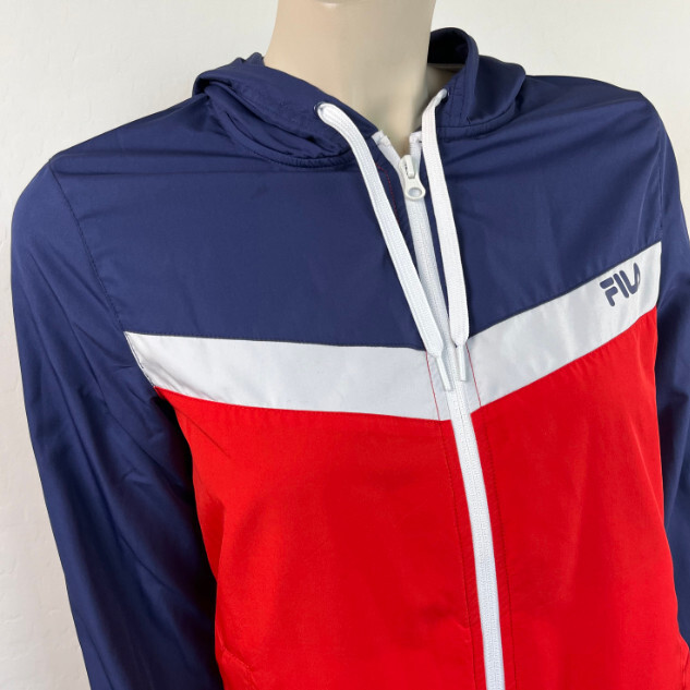 Giacca a vento donna Fila XS rosso navy cappuccio fodera rete