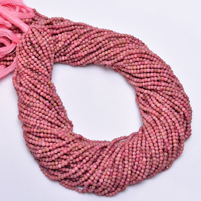 Natural Rhodonite Gemstone Round Shape Faceted Beads 2X2 mm Strand 13'' EB-410
