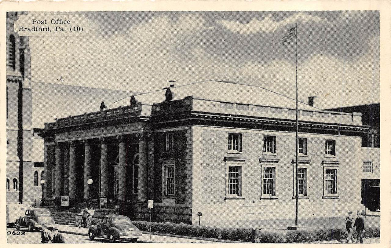 POST OFFICE BRADFORD PENNSYLVANIA OLD CARS DEXTER PRESS POSTCARD (c