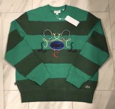 Lacoste Men  s Two Tone Striped Crewneck Sweatshirt Green Tennis Large New