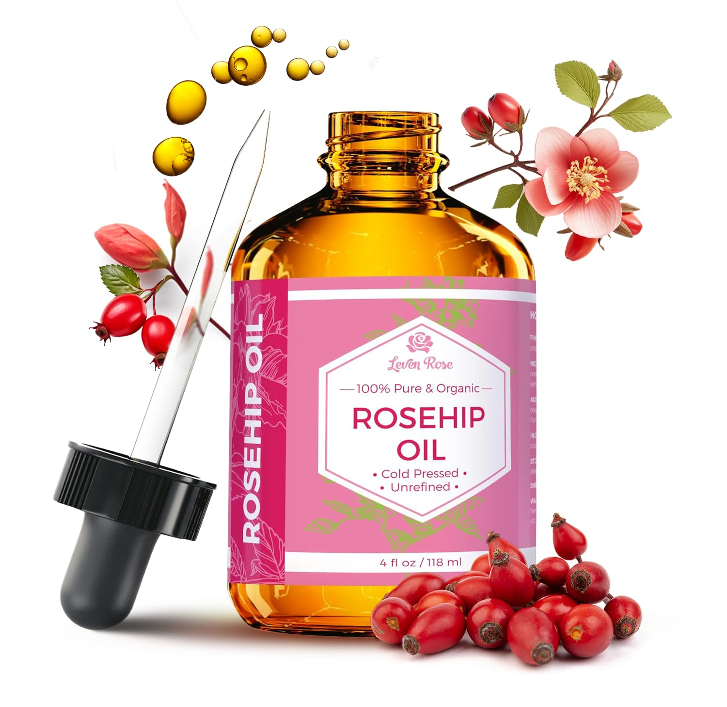 Pure Cold Pressed Rosehip Seed Oil for Face 4 Oz Unrefined