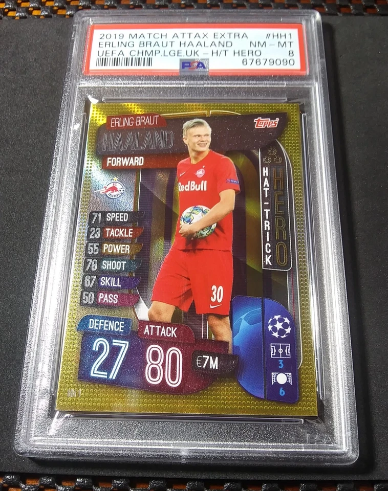 2019-20 Topps UCL Match Attax Hat-Trick Hero Rookie #HH1 Erling Haaland RC PSA 8 - Image 3 of 4