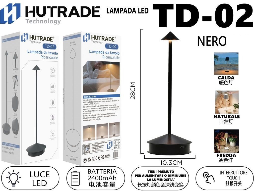 HUTRADE TD-02 Lampada LED da Scrivania - Controllo Touch Ricaricabile Nero mar