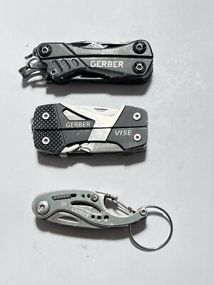 Lot of 3 Gerber Mini Multi Tools Pocket Knives - Curve - Vise - Dime