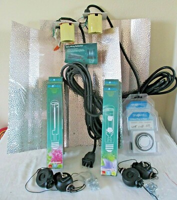2 each SINOWELL 400W HPS & MH Grow Light Bulbs, Wing Reflector, Timer, Rollers