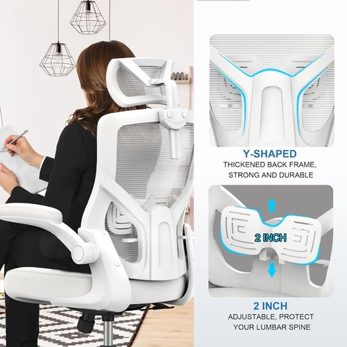 Elegant Ergonomic Mesh Desk Chair with High Back, Flip-Up Arms & Lumbar Support - Picture 6 of 11