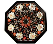 12" Marble Corner Table Top Semi precious stones Inaly Handmade work