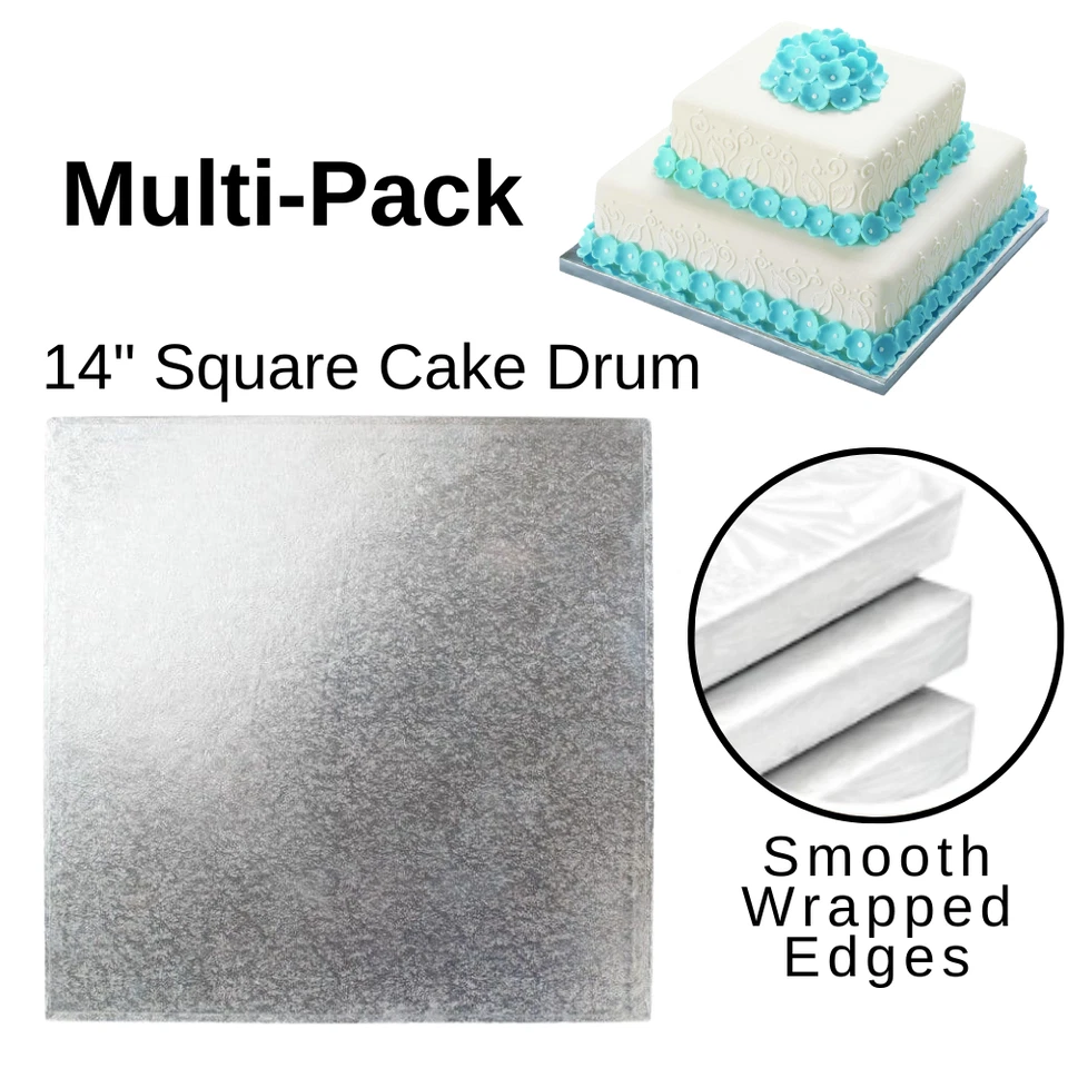 DORIC Square Shape Cake Boards Base Drum 12mm thick Premium Finish Strong - 14 Inch