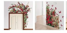 Bohemian Roses Butterflies PVC Removable Wall Stickers over door  corner decor