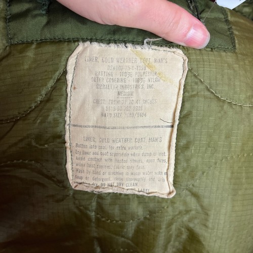 Vintage 70s OG Green Military Cold Weather Coat Quilted Liner Utility Medium - Picture 11 of 12