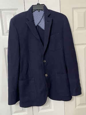 MASSIMO DUTTI Navy Blue Cotton Blend Blazer Sport Coat Jacket