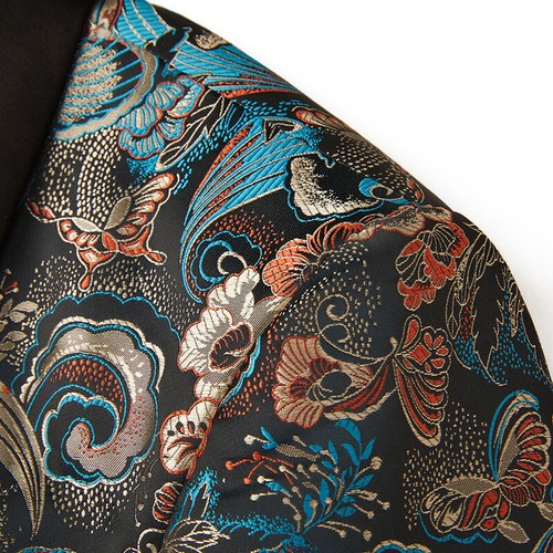 Men Formal Jacquard Suit Jacket Fit Blazer Shawl Lapel Prom Dress Slim Coat Tops - Picture 7 of 9