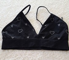 by Anthropologie Seamless Triangle Bralette XXS/XS Black Hearts Adjustable NWOT