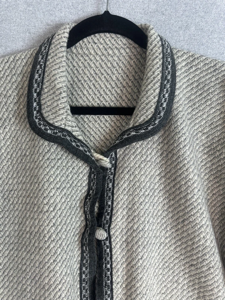 Poncho grueso tejido de lana capa talla única gris tostado inglés campo academia Foto 2 de 4