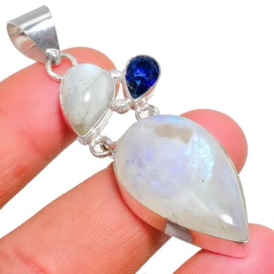Moonstone Gemstone Handmade 925 Sterling Silver Jewelry Pendant Sz 2.40''