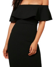 Boohoo Off the Shoulder Frill Midi Bodycon Dress Black UK 10 rrp £18 NH10 LL 05