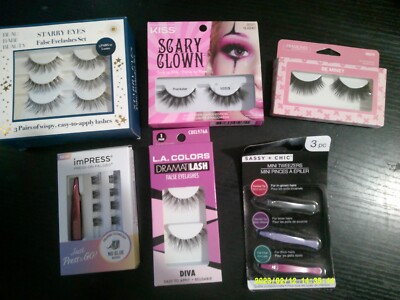 NEW assorted LOT of fake faux false eyelashes impress kiss & mini tweezers set
