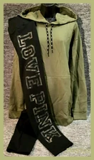 Victoria's Secret Pink Hoodie + Leggings Set Vintage Green Camo Black L XL NWT