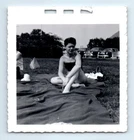 Old Vintage Square Photo CLASSIC CARS LEGGY WOMAN SEXY PINUP SNAPSHOT PICTURE