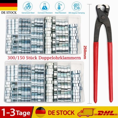 300/150 Stück Doppelohr Schlauchschellen Sortiment 2 Ohr Verzinkt Klemmen 5-20mm