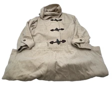 EDDIE BAUER 100% WOOL WOMENS COAT SZ MP WITH TOGGLE BUTTONS & HOOD TAN JACKET