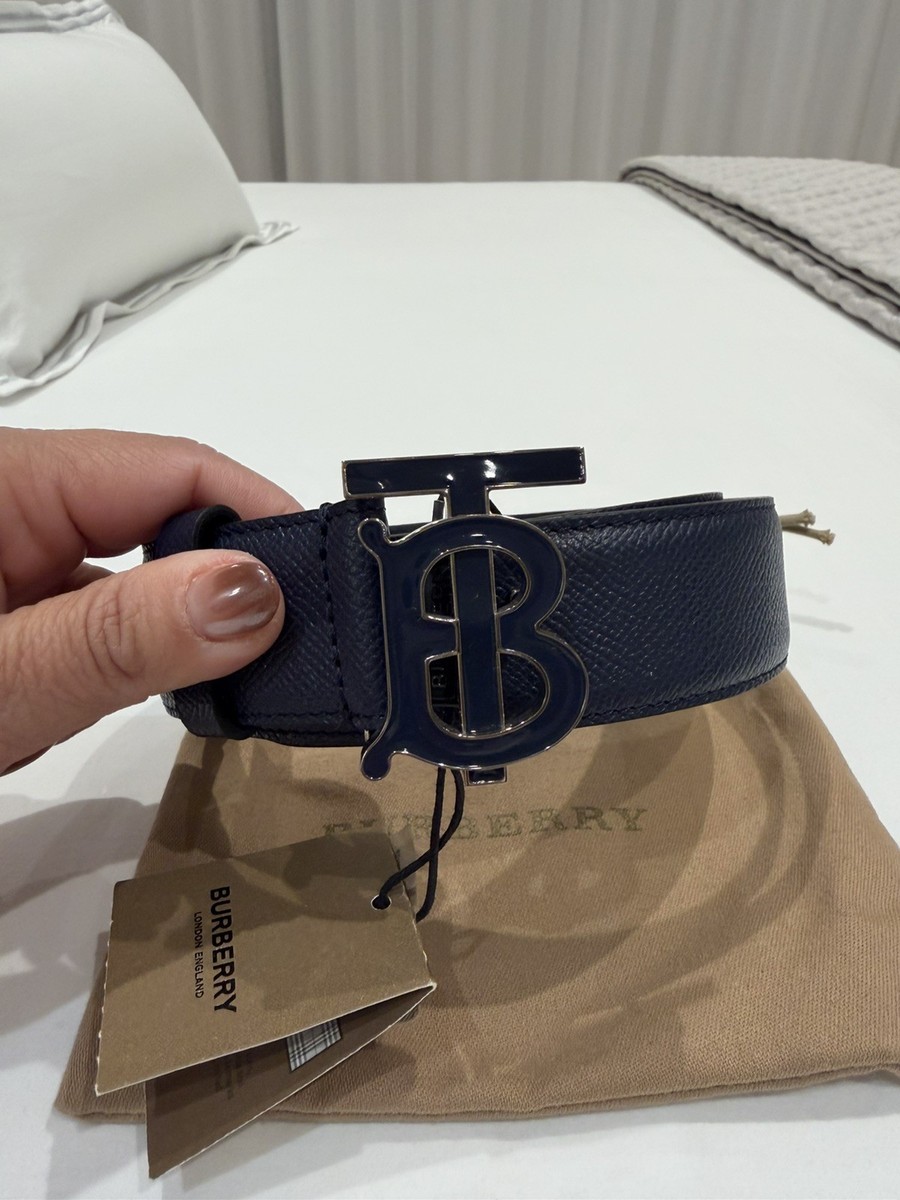NWT BURBERRY TB 35MM ENAMEL BUCKLE LEATHER BELT IN COLOR NAVY 30