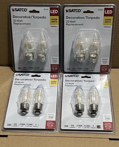 Satco S21832 LED Torpedo Led Light Bulb 3W=25W B11  E26 Clear ( 2-4 Packs ) New - Picture 2 of 4