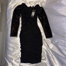 Marciano Krysel Ruched Black Sequin Dress XS 38 NWT