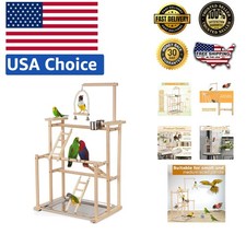 Elegant 31.3" Wooden Bird Playground with Ladders, Swing  Perch for Small Birds