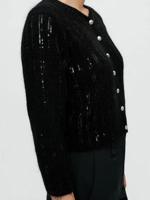 Maje Women's Black Sequin Mohair Blend Cardigan Size 38 FR 10 UK 6 US MFPCA00312 - Photo 1/4