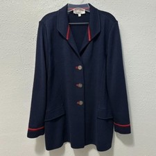 St. John Navy Blue Santana Knit Jacket Size 14 Nautical Coastal