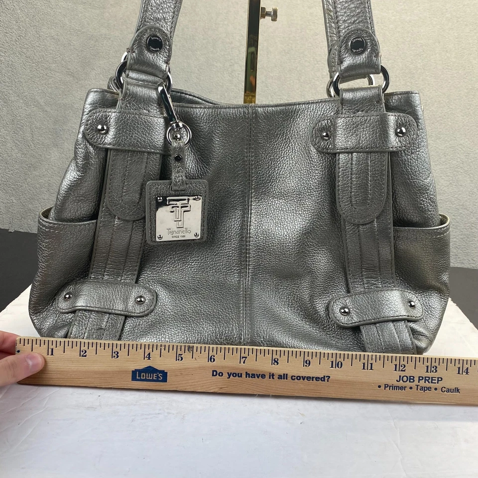 Tignanello Metallic Silver Leather Satchel Shoulder Bag Purse - Image 4 of 4