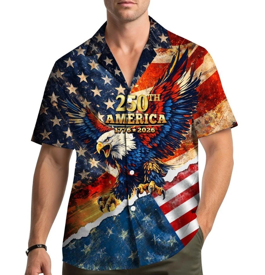 250 Year USA Hawaiian Shirt Men Women , American Flag Aloha Shirt
