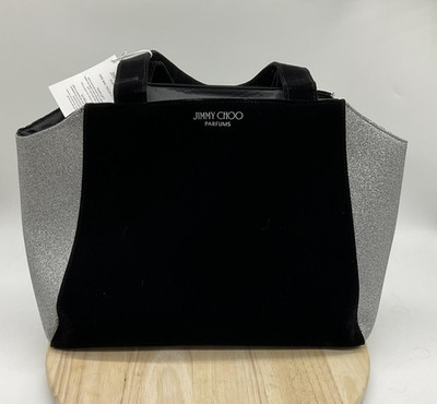 Jimmy Choo Parfums Tote Bag Womens Black Silver Glitter Shoulder Purse GWP