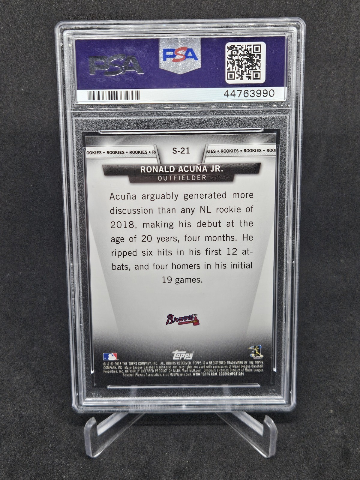 2018 Topps Update Salute #S-21 Ronald Acuna Jr Atlanta Braves PSA 10 RC  view 2