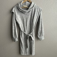NEW Threads & States Gray Long Sleeve Mock Neck Sweater Dress Tie Waist M - NWT