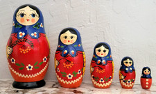 Vintage 1996 Hand Painted 5-Piece Matryoshka Nesting Dolls Made in Russia