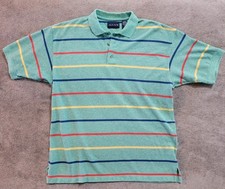 Gant Men's Vintage Made In USA 90s Polo Shirt Green & Colored Stripes Size Large