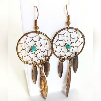 Bohemian Gold Tone Native Tribal Dreamcatcher Hook Dangle Beaded Earrings
