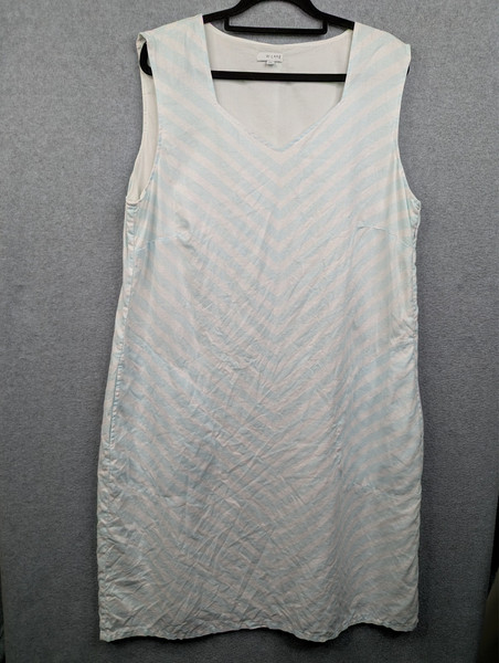 W Lane Dress Womens 16 Plus Blue White Stripe Midi Linen Lined Event Career Work