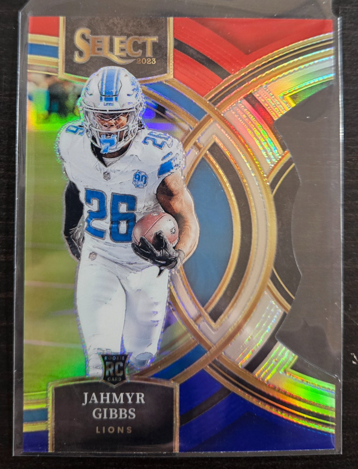 2023 SELECT PRIZM RED AND BLUE DIE CUT PREMIER JAHMYR GIBBS ROOKIE #198