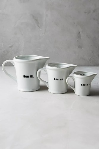 Anthropologie Measuring Cupe PROVISON JUGS Farmhouse Ounce ML Set/3 Ceramic NWT - Picture 3 of 6