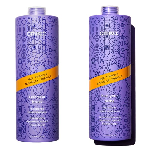 Amika Bust Your Brass Shampoo, Conditioner 1000ml & Pumps eBay