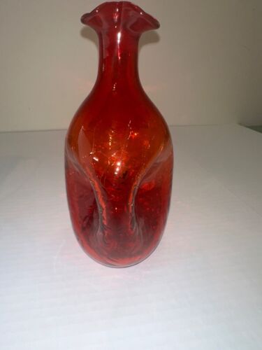 Blenko Tangerine #49 Pre Designer Pinched Crackle Decanter - NO STOPPER! - Picture 2 of 8