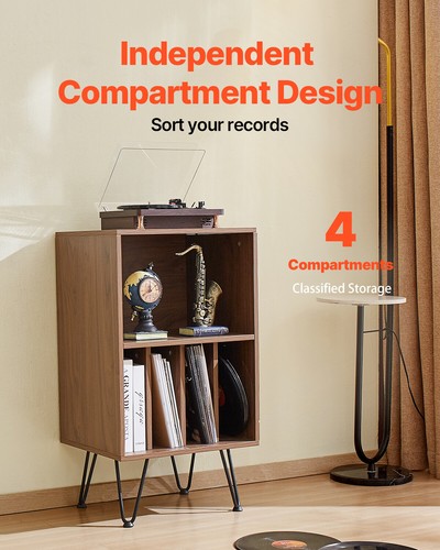 VEVOR 3-Tier Record Player Stand Metal Vinyl Record Stand up to 150 Album Brown - Picture 3 of 12