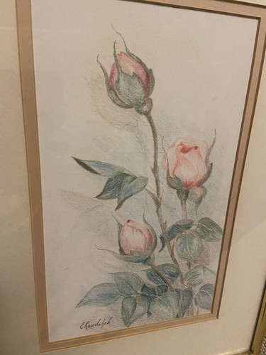 Emma Randolph Original Drawing Pink Roses Framed Signed Washington - Picture 2 of 13