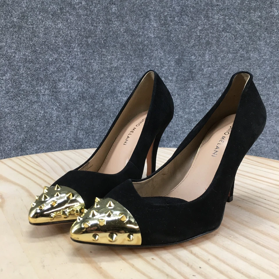 Zapatos de tacón Antonio Melani para mujer 6M Candace con tachuelas sin cordones en punta de gamuza negra Foto 4 de 4