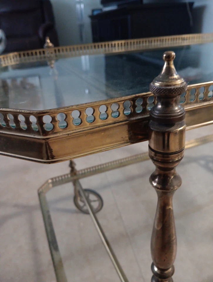 Mesa de carro de barra francesa vintage de latón con ruedas 36x22x17 Foto 4 de 4