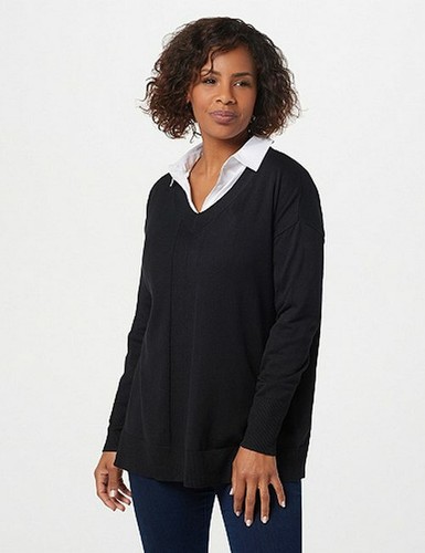H Halston Black Springtime V-neck 