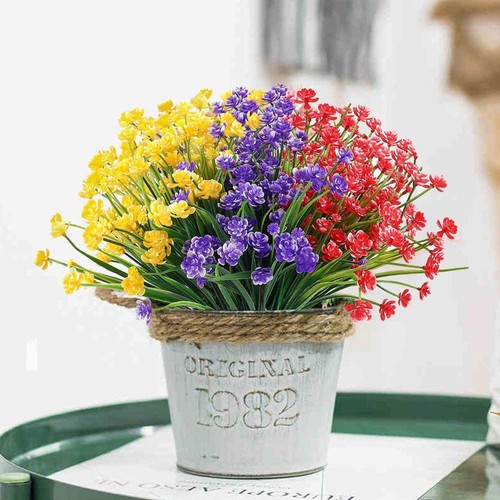 Flores artificiales de plástico plantas falsas resistentes a los rayos UV hogar exterior jardín decoración - Imagen 12 de 31